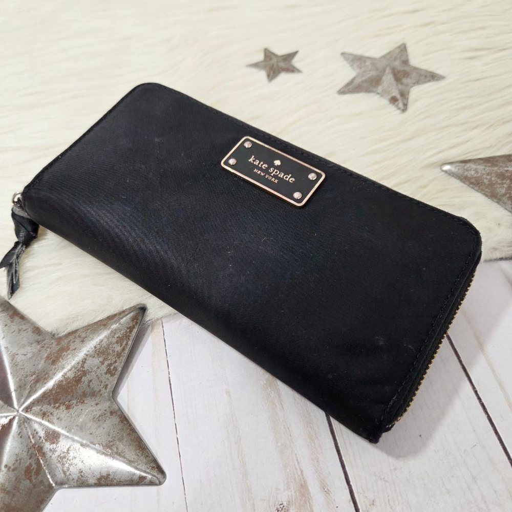 Kate Spade Wilson Road Neda Black nylon Wallet ziparound zipper